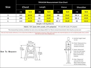 Size chart for color-block knit cardigan showing measurements for S, M, and L sizes