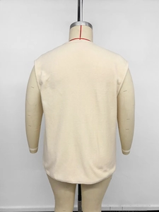 Rear view of a plus-size cream fleece vest with soft texture and minimalist design