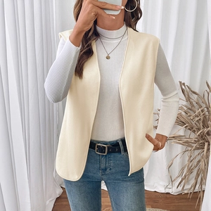 Women Casual Polar Fleece Vest V-Neck Open Front Sleeveless Cardigan Outwear Solid Color Minimalist Waistcoat For Fall Winter