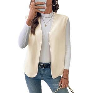 Women's casual beige fleece vest jacket with open front design for autumn winter