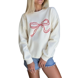 Off-white crewneck sweatshirt with red bow graphic print and casual long sleeves