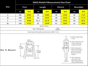 Detailed size chart for solid color long sleeve sweatshirt with measurements in CM and IN