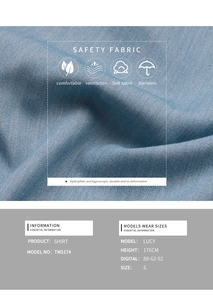 Macro shot of breathable blue fabric texture with technical specs for long sleeve shirt