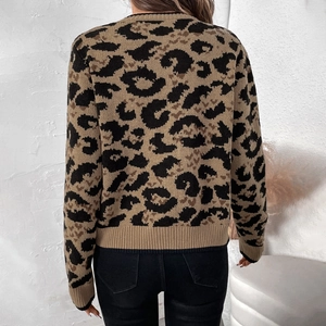 Cardigan in maglia leopardata da donna con maniche lunghe e dettagli a coste sul retro