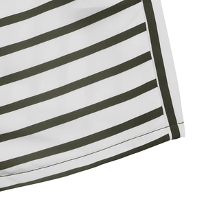 Close-up of horizontal stripes fabric and fine stitching on the shirt hemline