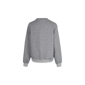 Back view of grey long sleeve sweatshirt featuring unique quilted texture and ribbed cuffs