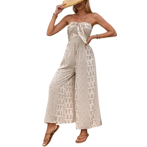 Combinaison sans manches bustier avec imprimé floral géométrique et nœud décoratif