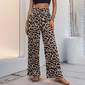 Pantaloni larghi zebrati a vita alta da donna con coulisse regolabile stile europeo