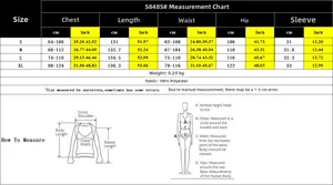 Detailed size chart for printed short sleeve jumpsuit with measurement instructions