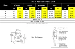 Detailed size chart for V-neck striped jumpsuit with chest, waist, and length measurements