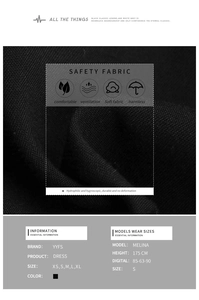 Detail view of black summer dress fabric texture with breathable material specifications