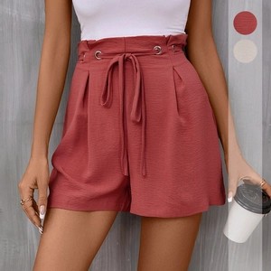 Women High Waisted Paperbag Shorts With Tie Waist Summer Casual Wide Leg Loose Solid Color Fashion Shorts For Women