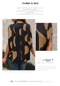 Detailed macro view of the loose-fit summer shirt featuring abstract tan prints on black fabric