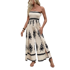 Combinaison bustier à jambe large avec imprimé ethnique et fentes latérales