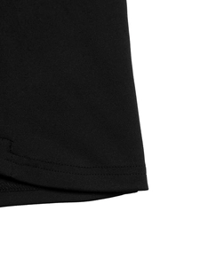Close-up of the double-needle hem stitching on high-quality black knitted fabric
