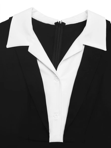 Détail de la combinaison sans manches noire avec col contrasté blanc et boutons avant