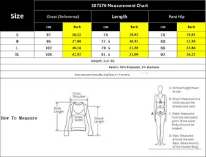 Tableau des tailles pour combishort noir sans manches avec mesures du buste et du tissu
