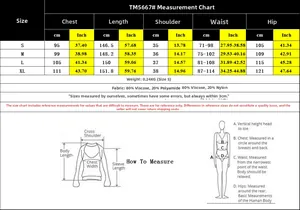 Detailed size chart for V-neck sleeveless jumpsuit with fabric specs and measurements