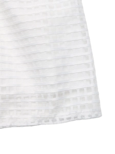 Detail of white mesh fabric with horizontal stripes and breathable woven texture