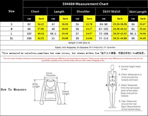 Detailed size chart for sleeveless top and skirt set with fabric specifications