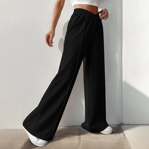 Women's black V-shaped high waist wide leg trousers with premium draped fabric design
