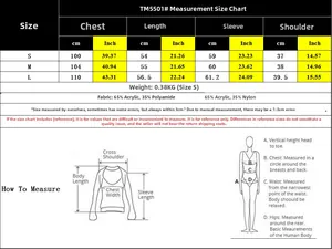 Detailed size chart for black and white striped knit cardigan with acrylic nylon blend specs
