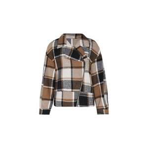 Veste rétro à carreaux avec col à revers et fermeture éclair latérale à plat