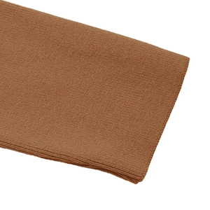 Detail of caramel brown ribbed knit fabric showing fine texture and warm material