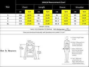 Größentabelle für geripptes Langarmshirt mit Maßen in cm und Zoll für S bis XL
