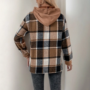 Sweat à capuche oversize à carreaux style britannique avec manches longues et capuche