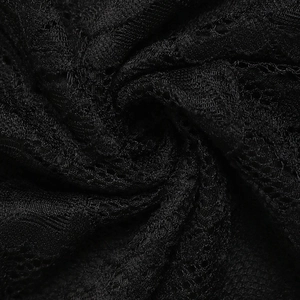 Gros plan sur un élégant tissu en dentelle noire aux motifs floraux et géométriques complexes