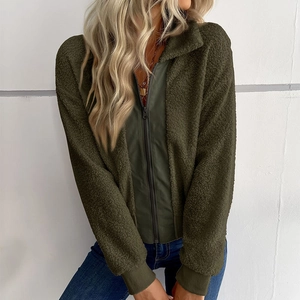 Veste de Mode pour Femmes en Fausse Laine d'Agneau Coupe Ample Couleur Unie Manches Longues Manteau Sherpa Fleece Chaud Décontracté
