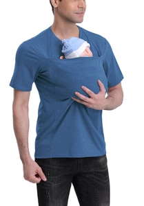 Camiseta azul de transporte para bebés con bolsillo de soporte integrado para hombres