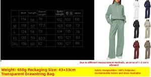 Size chart detail for women's two-piece tracksuit showing S to 2XL measurements