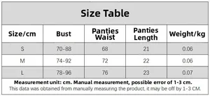 Tableau des tailles détaillé pour ensemble de lingerie en dentelle avec mesures