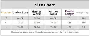 Guide des tailles détaillé pour ensemble de lingerie en mesh noir avec mesures en cm