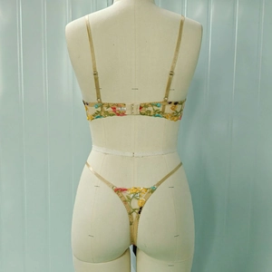 Sexy floral embroidered lingerie set with wired bra and thong in beige finish