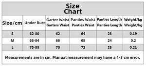 Size chart for black mesh lingerie set showing under bust and waist measurements