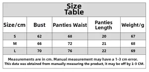 Size chart for lingerie set showing bust and waist measurements in cm for sizes S to L
