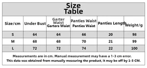Tableau des tailles détaillé pour ensemble de lingerie en dentelle avec mesures du corps