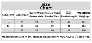 Size chart for red heart lingerie set showing measurements in cm for sizes S to L
