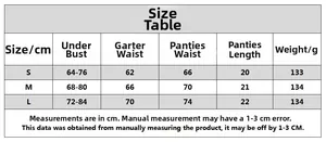 Tableau des tailles pour ensemble de lingerie brodée avec mesures de buste et taille