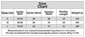 Detailed size guide table for floral embroidery lingerie set with metric measurements