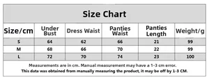 Size chart for black sheer mesh lingerie set including bust, waist, and weight specs