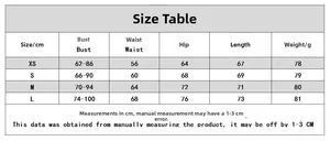 Detailed size chart for butterfly embroidery lingerie bodysuit featuring XS to L measurements