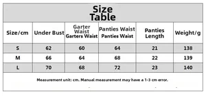 Detailed size chart for floral embroidery lingerie set including bust and waist measurements