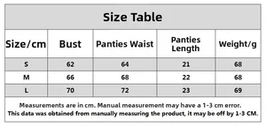 Detailed size chart for red mesh lingerie set with bust and waist measurements in cm