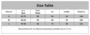 Detailed size chart for black mesh lingerie bodysuit showing bust, waist, and hip measures