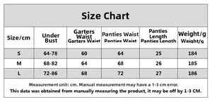 Detailed size chart for black halter bra set including bust, waist, and length specs
