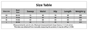 Detailed size chart for black mesh dress including bust, waist and hip measurements